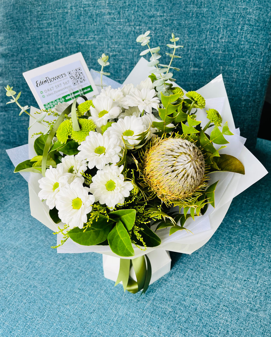 Native, funeral flowers, Banksia, Green and white, Darra