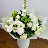 White and green flowers, sympathy bouquet, classic design, Flowers Cemetery in Sumner
